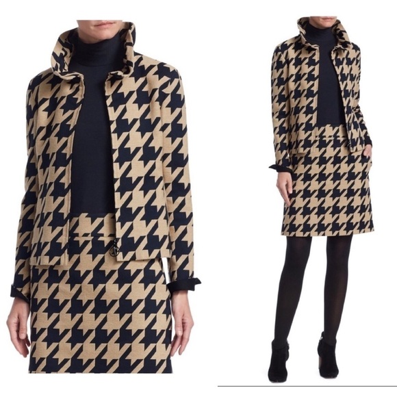 AKRIS PUNTO Houndstooth Jacquard Jacket in Caramel Black Sz10 - Picture 3 of 16